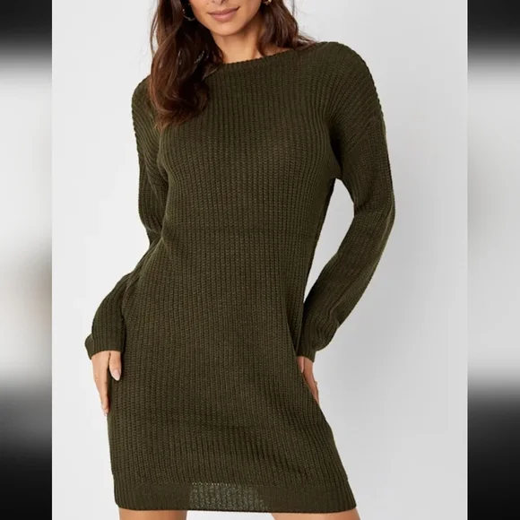 Lulus Olive Green Sweater Dress - Picture 2 of 5